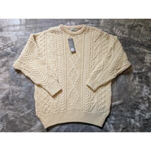 Quills Woollen Market Men's Ivory/Beige Cable Knit Fisherman's Sweater XXL